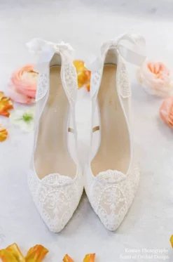 GISELLE Ivory Lace Boho Wedding Heels With Ribbon Tie
