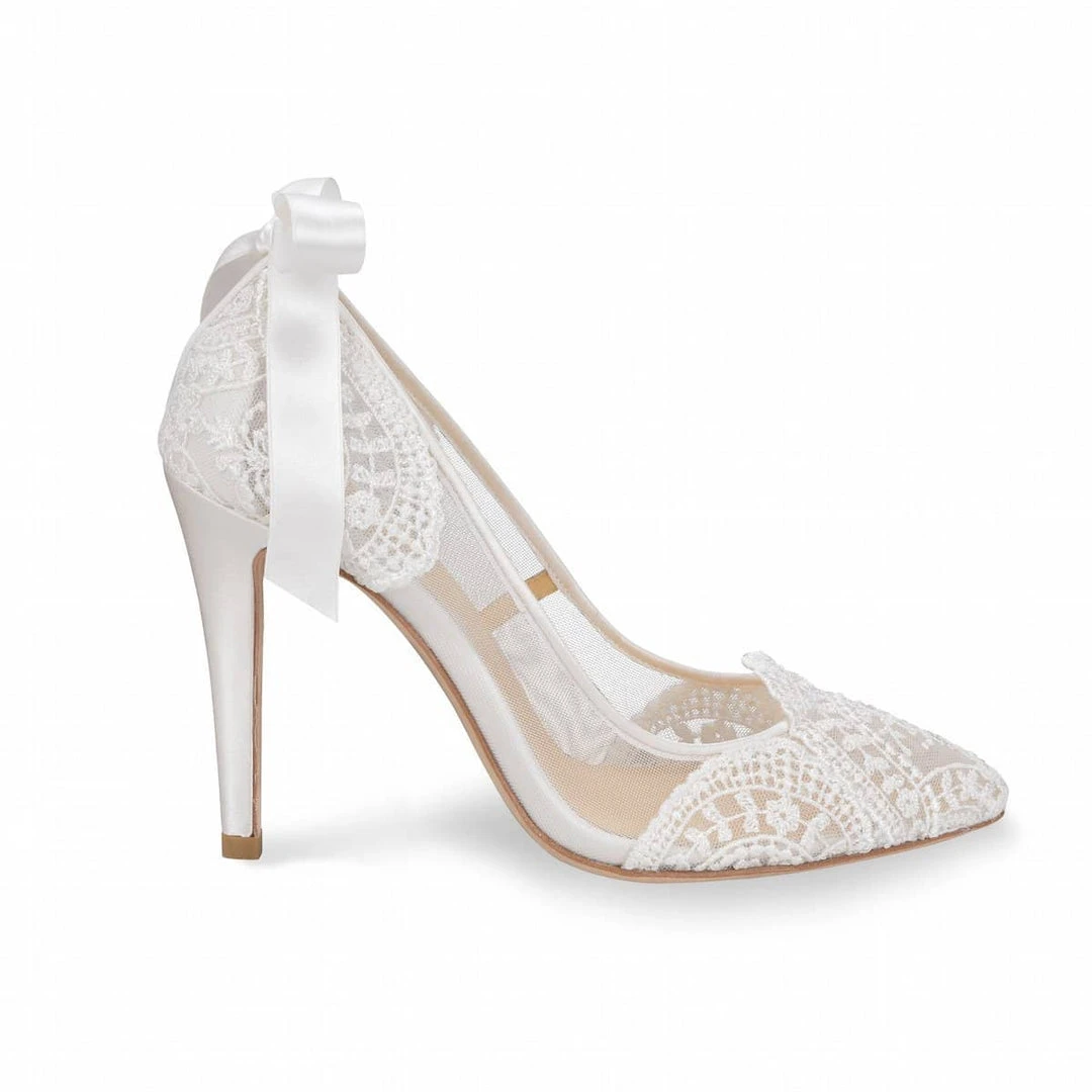 GISELLE Ivory Lace Boho Wedding Heels With Ribbon Tie 3 GISELLE Ivory Lace Boho Wedding Heels With Ribbon Tie
