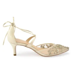 FRANCES GOLD Wedding Champagne Gold Kitten Heels With Crystals