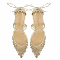 FRANCES GOLD Wedding Champagne Gold Kitten Heels With Crystals