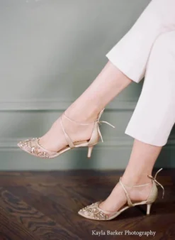 FRANCES GOLD Wedding Champagne Gold Kitten Heels With Crystals