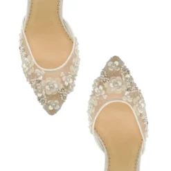 ROSA IVORY Floral Pearl Beaded Wedding Shoes Low Heel 16 ROSA IVORY Floral Pearl Beaded Wedding Shoes Low Heel
