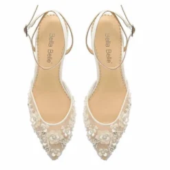 ROSA IVORY Floral Pearl Beaded Wedding Shoes Low Heel 17 ROSA IVORY Floral Pearl Beaded Wedding Shoes Low Heel