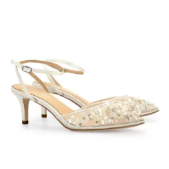 ROSA IVORY Floral Pearl Beaded Wedding Shoes Low Heel