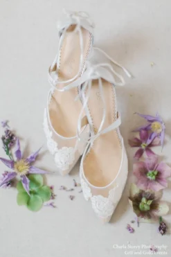 AMELIA Floral Ivory Lace Kitten Heels Wedding