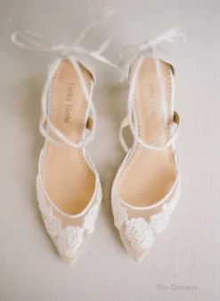 AMELIA Floral Ivory Lace Kitten Heels Wedding