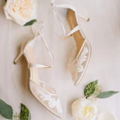 AMELIA Floral Ivory Lace Kitten Heels Wedding