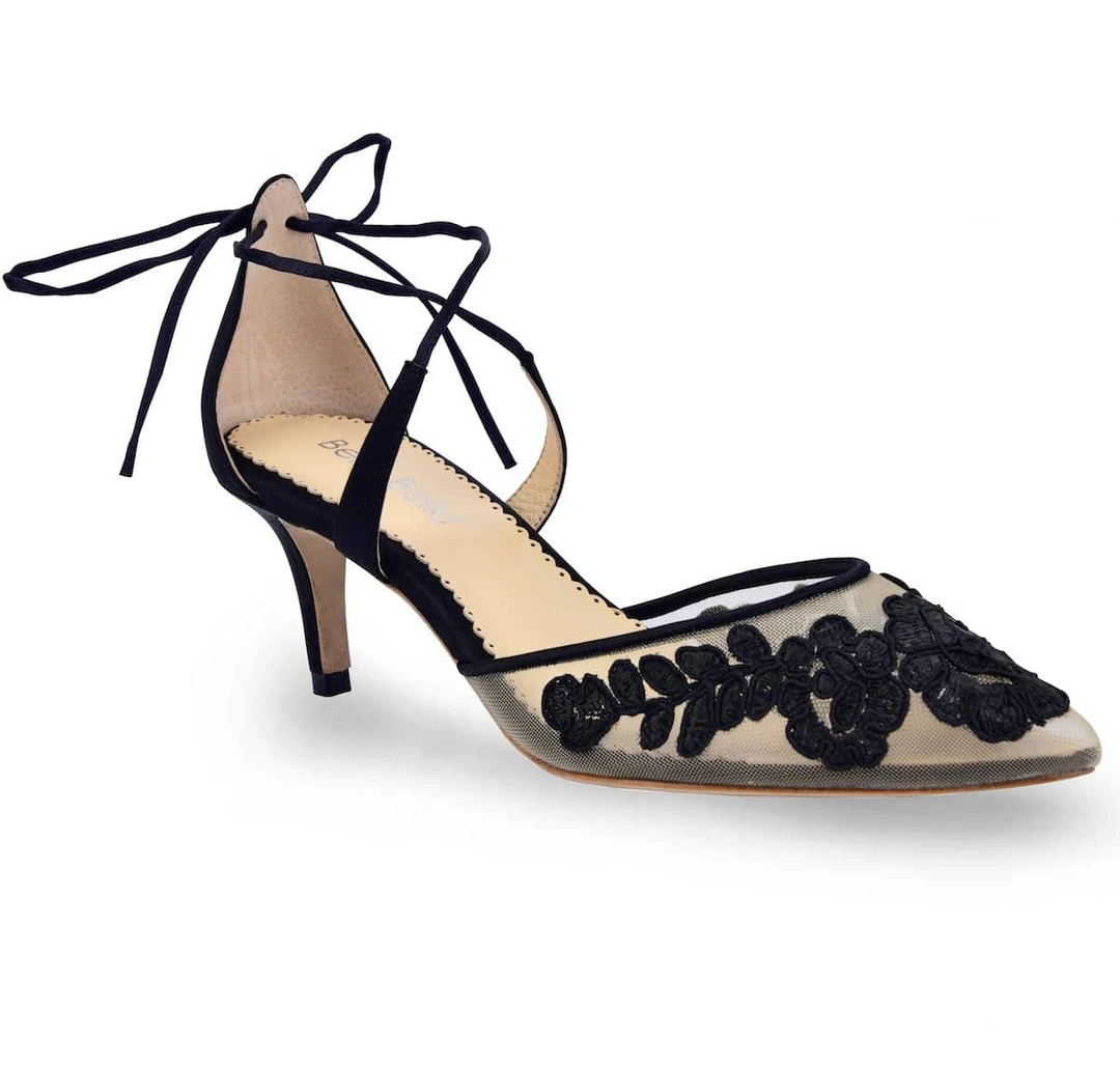 AMELIA BLACK Evening Lace Black Strap Kitten Heels 4 AMELIA BLACK Evening Lace Black Strap Kitten Heels