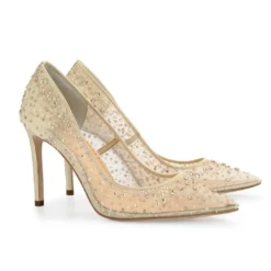 ELSA NUDE Crystal Embellished Sequin Sparkly Nude Heels Wedding