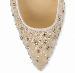 EVELYN NUDE Wedding Low Heel Crystal Sequin Nude Sparkly Heels