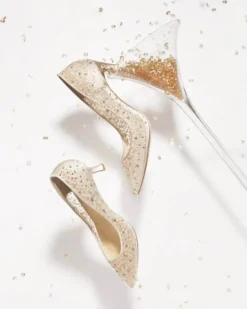 EVELYN NUDE Wedding Low Heel Crystal Sequin Nude Sparkly Heels