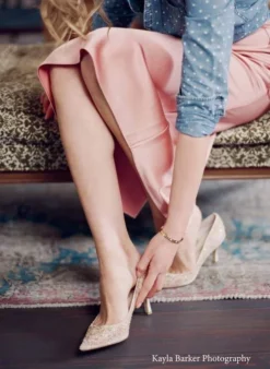 EVELYN NUDE Wedding Low Heel Crystal Sequin Nude Sparkly Heels