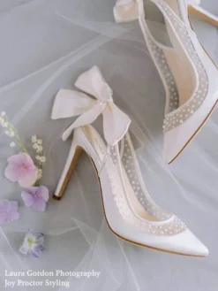 GABRIELLE Ivory Slingback Wedding Shoes With Pearls