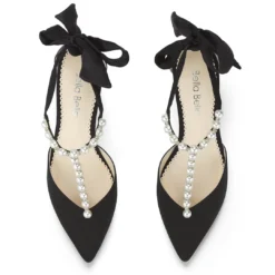 LISA BLACK Black Ankle Strap Heel With Pearl Detail