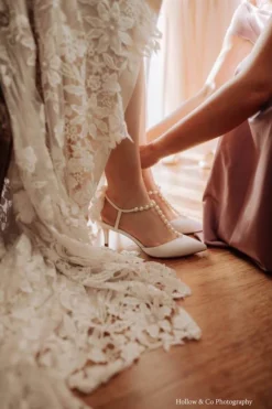 LUCIA Wedding Ivory Pearl Bridal Shoes With Bow