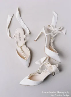 LUCIA Wedding Ivory Pearl Bridal Shoes With Bow