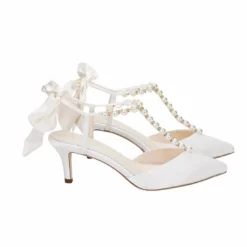 LUCIA Wedding Ivory Pearl Bridal Shoes With Bow