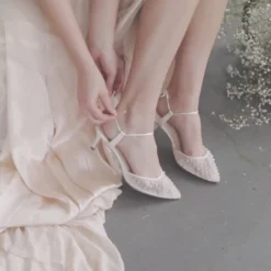 ELENA Wedding Pleated Tulle Pearl Kitten Heels