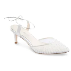 ELENA Wedding Pleated Tulle Pearl Kitten Heels