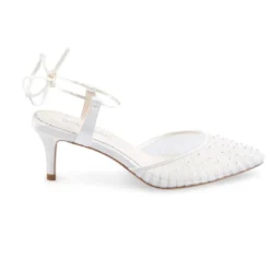 ELENA Wedding Pleated Tulle Pearl Kitten Heels