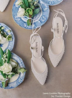 ELENA Wedding Pleated Tulle Pearl Kitten Heels