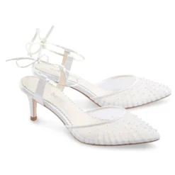 ELENA Wedding Pleated Tulle Pearl Kitten Heels