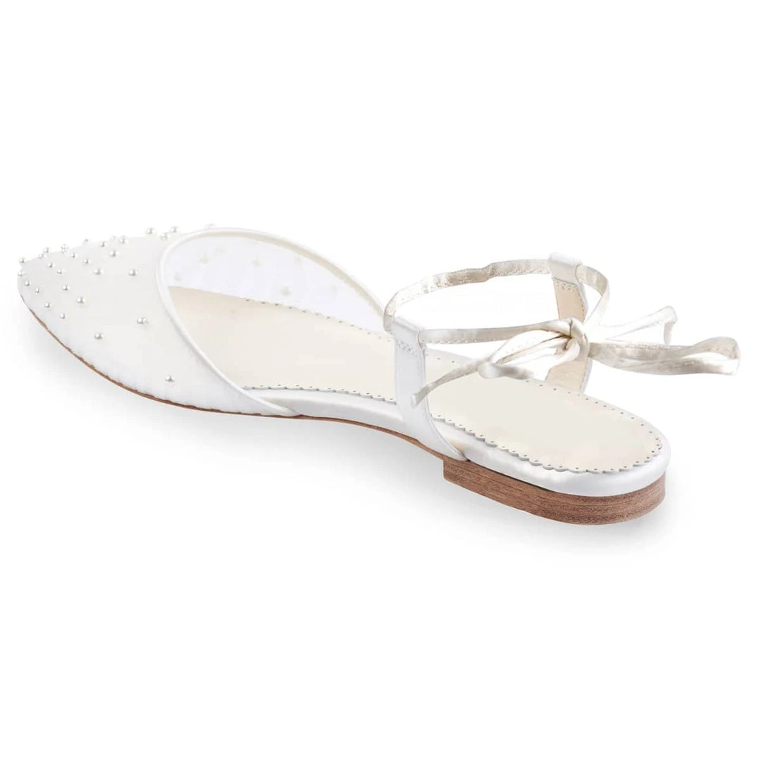 CARINA Pleated Tulle Pearl Flats For Wedding 4 CARINA Pleated Tulle Pearl Flats For Wedding