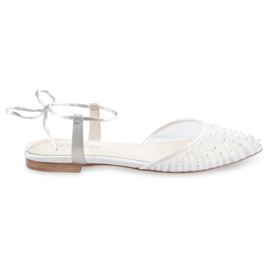 CARINA Pleated Tulle Pearl Flats For Wedding 5 CARINA Pleated Tulle Pearl Flats For Wedding