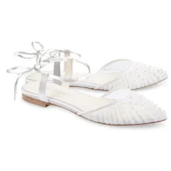 CARINA Pleated Tulle Pearl Flats For Wedding