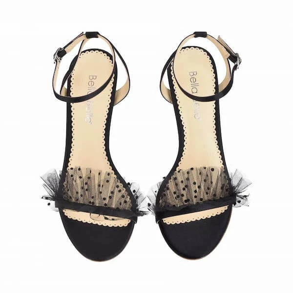 BRIDGET BLACK Wedding Sandals Tulle Stiletto Ankle Strap Heels 5 BRIDGET BLACK Wedding Sandals Tulle Stiletto Ankle Strap Heels