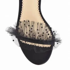BRIDGET BLACK Wedding Sandals Tulle Stiletto Ankle Strap Heels 15 BRIDGET BLACK Wedding Sandals Tulle Stiletto Ankle Strap Heels