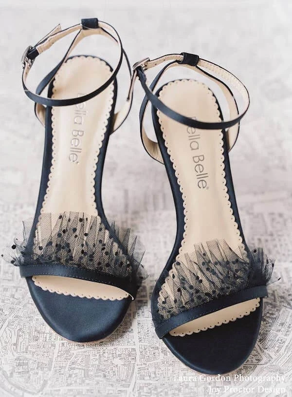 BRIDGET BLACK Wedding Sandals Tulle Stiletto Ankle Strap Heels 8 BRIDGET BLACK Wedding Sandals Tulle Stiletto Ankle Strap Heels
