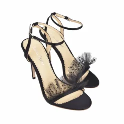 BRIDGET BLACK Wedding Sandals Tulle Stiletto Ankle Strap Heels