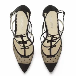 RITA BLACK Black T Strap Heels With Polka Dots