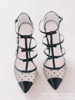 RITA BLACK Black T Strap Heels With Polka Dots