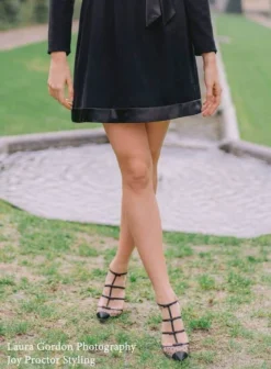 RITA BLACK Black T Strap Heels With Polka Dots