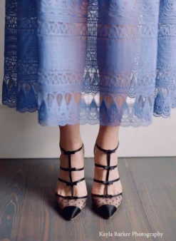 RITA BLACK Black T Strap Heels With Polka Dots