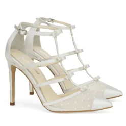 RITA IVORY Polka Dot And Ribbons Wedding Heel