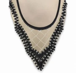 NICOLE Scalloped Embroidered Black Evening Kitten Heels