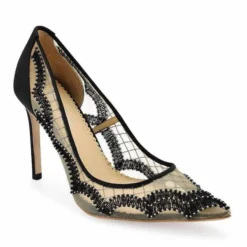 NADIA BLACK Evening Black Mesh Heels Sheer Lace Pumps