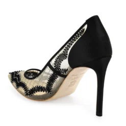 NADIA BLACK Evening Black Mesh Heels Sheer Lace Pumps