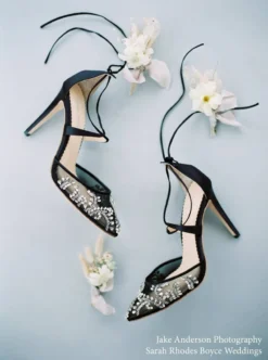 FLORENCE BLACK Black Mesh Heels Crystal Embellished Pumps