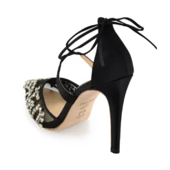 FLORENCE BLACK Black Mesh Heels Crystal Embellished Pumps