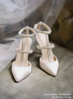 CAROLINA Ivory Wedding Shoes With Pearls, T Strap Heels