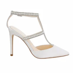 CAROLINA Ivory Wedding Shoes With Pearls, T Strap Heels