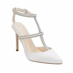 CAROLINA Ivory Wedding Shoes With Pearls, T Strap Heels