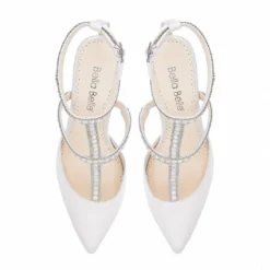 CAROLINA Ivory Wedding Shoes With Pearls, T Strap Heels
