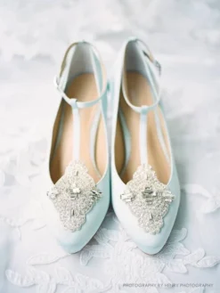ANNALISE BLUE Blue Kitten Heel Wedding Shoes Vintage Bridal Heels