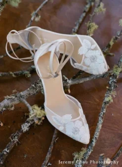 FREYA Mesh Flower Illusion Dusty Blue Bridal Shoes Wedding