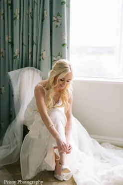 FREYA Mesh Flower Illusion Dusty Blue Bridal Shoes Wedding